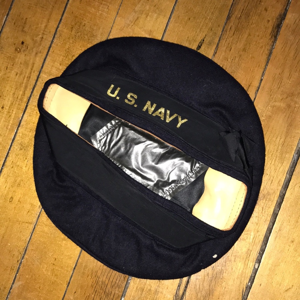 US Navy‎ Black Wool Sailor Cover Hat Embroidered Military Cap Mens Size 7